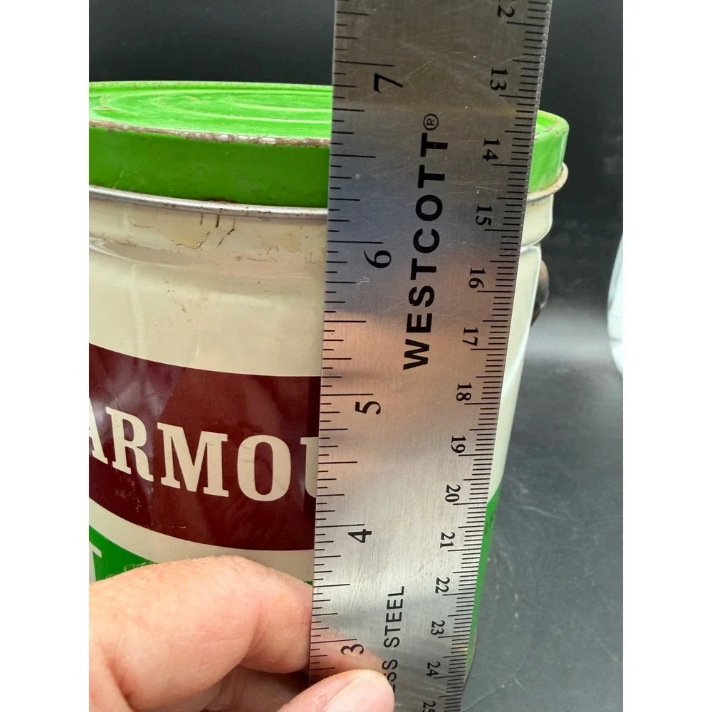 Vintage Armour Pure Lard 4 lb Tin Bucket with Lid Recipes Green White Red Star